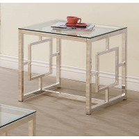Coaster Furniture 703737 Square Tempered Glass Top End Table Nickel